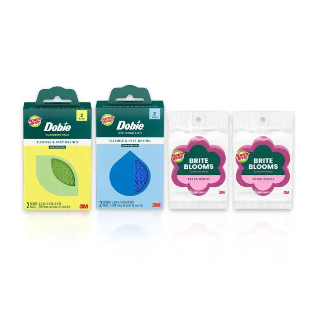 Alt view image 6 of 7 - Scotch-Brite Brite Blooms Collection, 2 Extra Gentle Scrub Sponges and 4 Dobie Non-Scratch Sponges