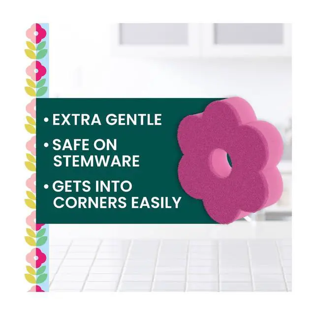 Alt view image 2 of 7 - Scotch-Brite Brite Blooms Collection, 2 Extra Gentle Scrub Sponges and 4 Dobie Non-Scratch Sponges