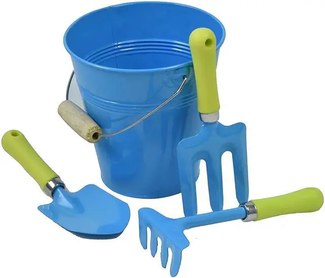 Alt view image 3 of 7 - G & F Products Just For Kids 3-Piece Garden Tool Set with Water Pail, Kid-Friendly Metal Tools