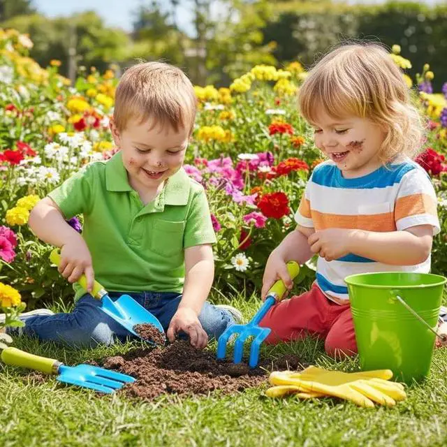 Alt view image 5 of 7 - G & F Products Just For Kids 3-Piece Garden Tool Set with Water Pail, Kid-Friendly Metal Tools