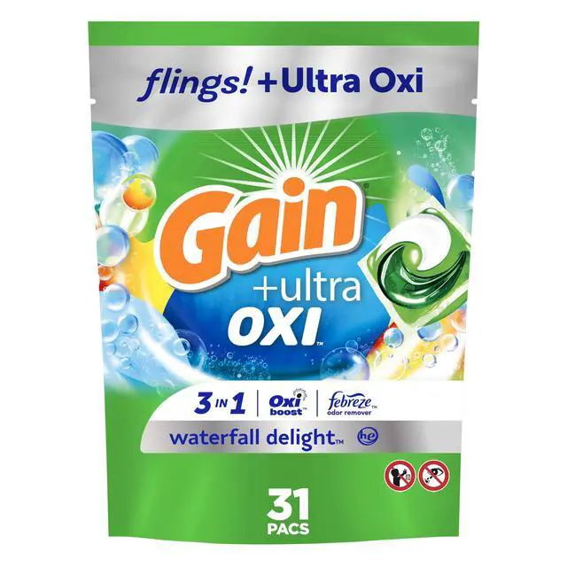Alt view image 4 of 6 - Gain Flings Ultra Oxi Laundry Detergent Pacs, Waterfall Delight Scent, 31 Count