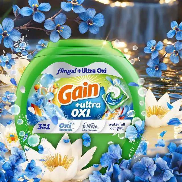 Alt view image 2 of 6 - Gain Flings Ultra Oxi Laundry Detergent Pacs, Waterfall Delight Scent, 31 Count