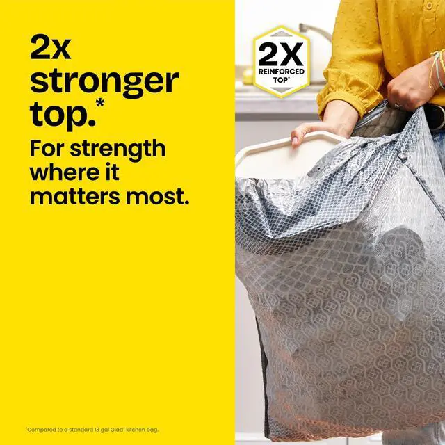 Alt view image 2 of 6 - Glad ForceFlex MaxStrength 13-Gallon Drawstring Tall Kitchen Trash Bags, Gain Lavender Scent, 40 Bags