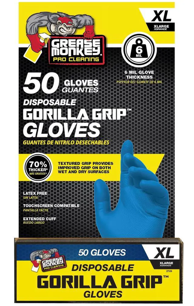 Alt view image 3 of 7 - Grease Monkey Pro Cleaning, Disposable Nitrile Gloves, Blue, 50 Count, Traction Grip, Male X-Large