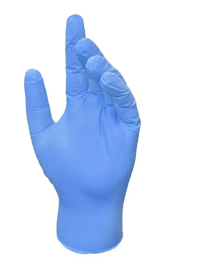 Alt view image 5 of 7 - Grease Monkey Pro Cleaning, Disposable Nitrile Gloves, Blue, 50 Count, Traction Grip, Male X-Large