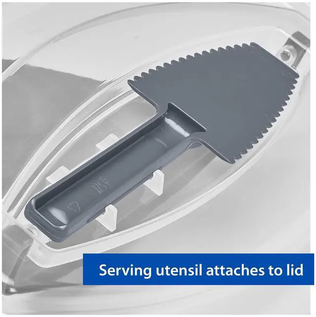 Alt view image 6 of 6 - Mainstays Dessert Carrier, Rectangular Design, Clear Plastic with Dark Gray Handle and Clasps, Includes Slice-and-Serve Utensil (1 Each) 18" x 12" x 4.3"