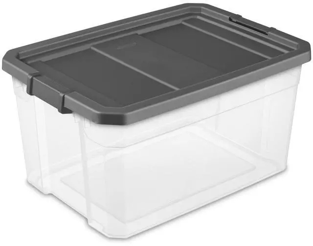 Alt view image 7 of 7 - Sterilite 76 Quart Stacker Storage Bin, Clear Plastic Storage Container with Latch Lid, Durable, Dark Gray