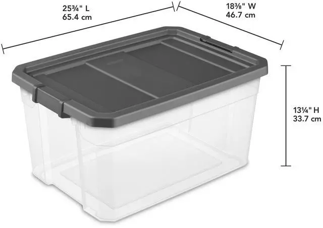 Alt view image 2 of 7 - Sterilite 76 Quart Stacker Storage Bin, Clear Plastic Storage Container with Latch Lid, Durable, Dark Gray