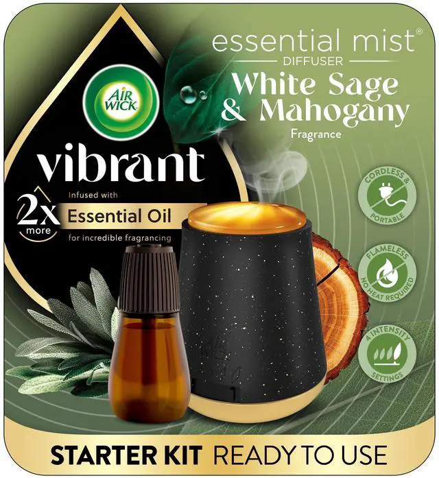 Main image of Air Wick Essential Mist Vibrant Scented Oil Cordless Diffuser Starter Kit, White Sage & Mahogany, 2 Piece