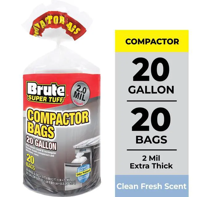 Alt view image 3 of 7 - Brute Super Tuff® Compactor Trash Bags, 20 Gallon, 20 Bags (Twist Tie)