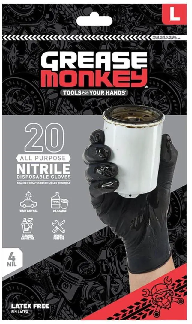 Alt view image 3 of 7 - (3 pack) Grease Monkey Disposable Nitrile Gloves, Black, Latex Free, Large, 20 Count