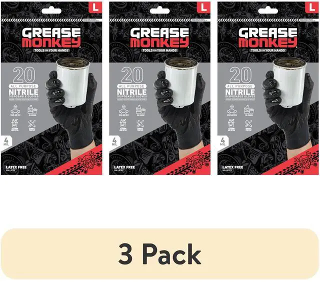 Alt view image 2 of 7 - (3 pack) Grease Monkey Disposable Nitrile Gloves, Black, Latex Free, Large, 20 Count