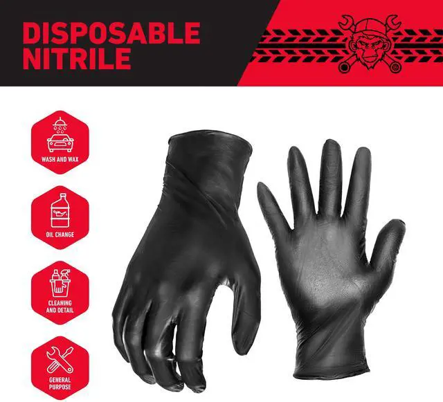 Alt view image 7 of 7 - (3 pack) Grease Monkey Disposable Nitrile Gloves, Black, Latex Free, Large, 20 Count