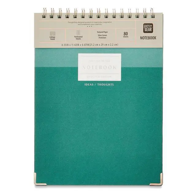 Alt view image 4 of 5 - Pen+Gear Green Top Spiral Journal, 8" x 10.75", 80 Perforated Ruled Sheets