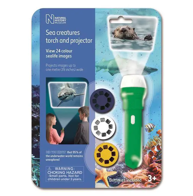Alt view image 2 of 2 - Natural History Museum Sea Creatures Flashlight and Projector 24 Color Sea Life Images - STEM Toy