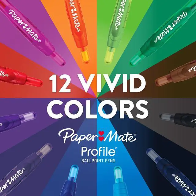 Alt view image 2 of 6 - Paper Mate Profile Ballpoint Pen, Retractable, Bold 1.4 mm, Assorted Ink and Barrel Colors, 8-Pack