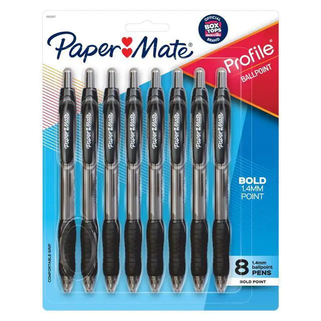 Alt view image 2 of 6 - Paper Mate Profile Retractable Ballpoint Pens, 1.4 mm Bold Point, Black, 8 Count