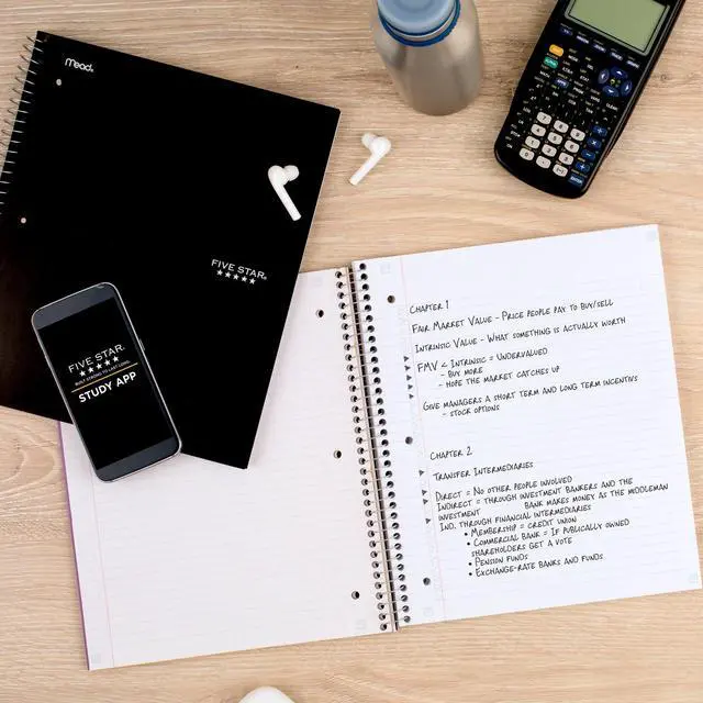 Alt view image 6 of 6 - Five Star Spiral Notebook Plus Study App 1 Subject College Ruled 8 12 x 11 Black