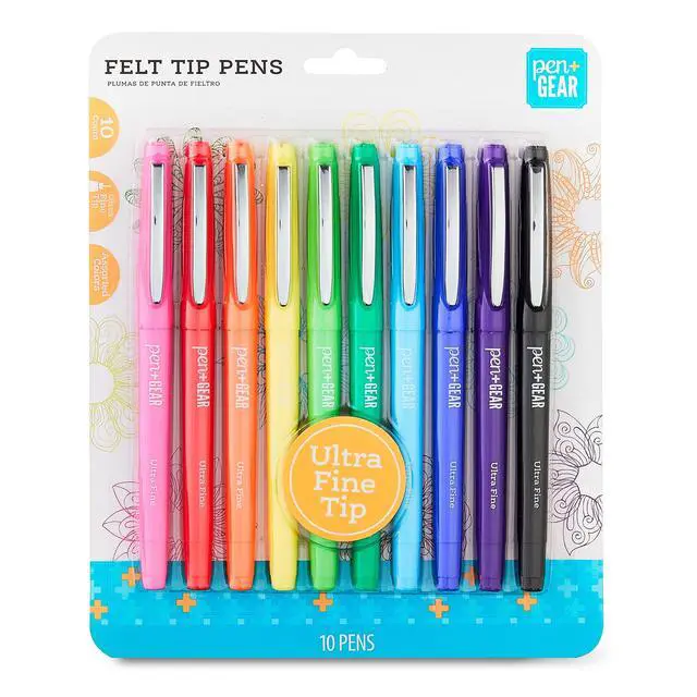 Alt view image 7 of 7 - Pen+Gear Felt Tip Pens, Ultra Fine Point, Assorted Ink Colors, 10 Count