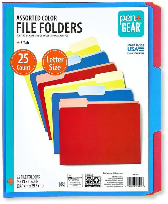 Main image of Pen+Gear File Folders, Letter Size, Assorted Colors, 25 Count