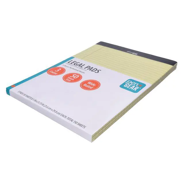Alt view image 3 of 6 - Pen+Gear Wide Ruled Legal Pads 8.5" x 11.75", 50 Sheets Each, 3-Pack, Canary