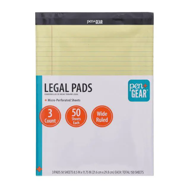 Alt view image 5 of 6 - Pen+Gear Wide Ruled Legal Pads 8.5" x 11.75", 50 Sheets Each, 3-Pack, Canary