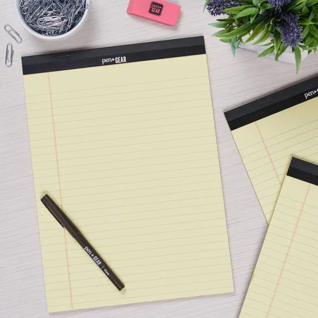 Alt view image 2 of 6 - Pen+Gear Wide Ruled Legal Pads 8.5" x 11.75", 50 Sheets Each, 3-Pack, Canary
