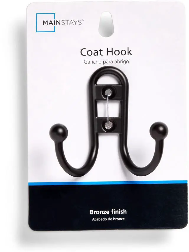 Alt view image 5 of 6 - (2 pack) Mainstays, Double Hook Bronze Metal Hooks, for Hanging Towels and Coats, 10 lbs Capacity, 1 Pc