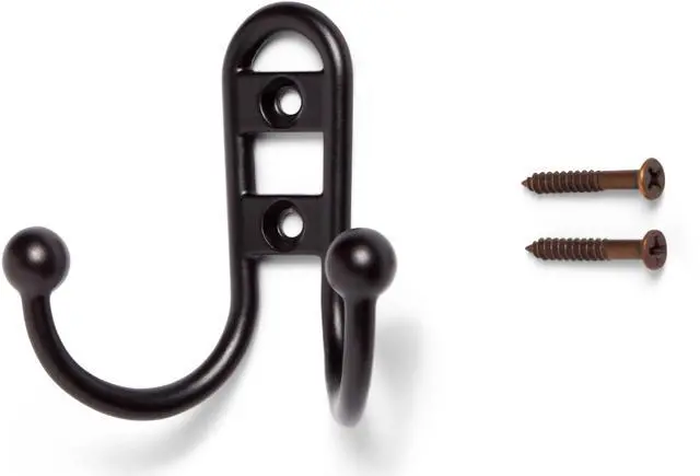 Alt view image 4 of 6 - (2 pack) Mainstays, Double Hook Bronze Metal Hooks, for Hanging Towels and Coats, 10 lbs Capacity, 1 Pc