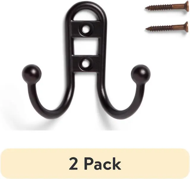 Alt view image 3 of 6 - (2 pack) Mainstays, Double Hook Bronze Metal Hooks, for Hanging Towels and Coats, 10 lbs Capacity, 1 Pc