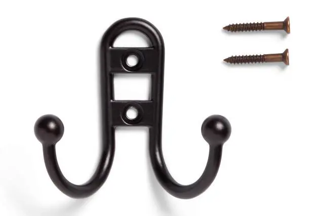 Alt view image 6 of 6 - (2 pack) Mainstays, Double Hook Bronze Metal Hooks, for Hanging Towels and Coats, 10 lbs Capacity, 1 Pc