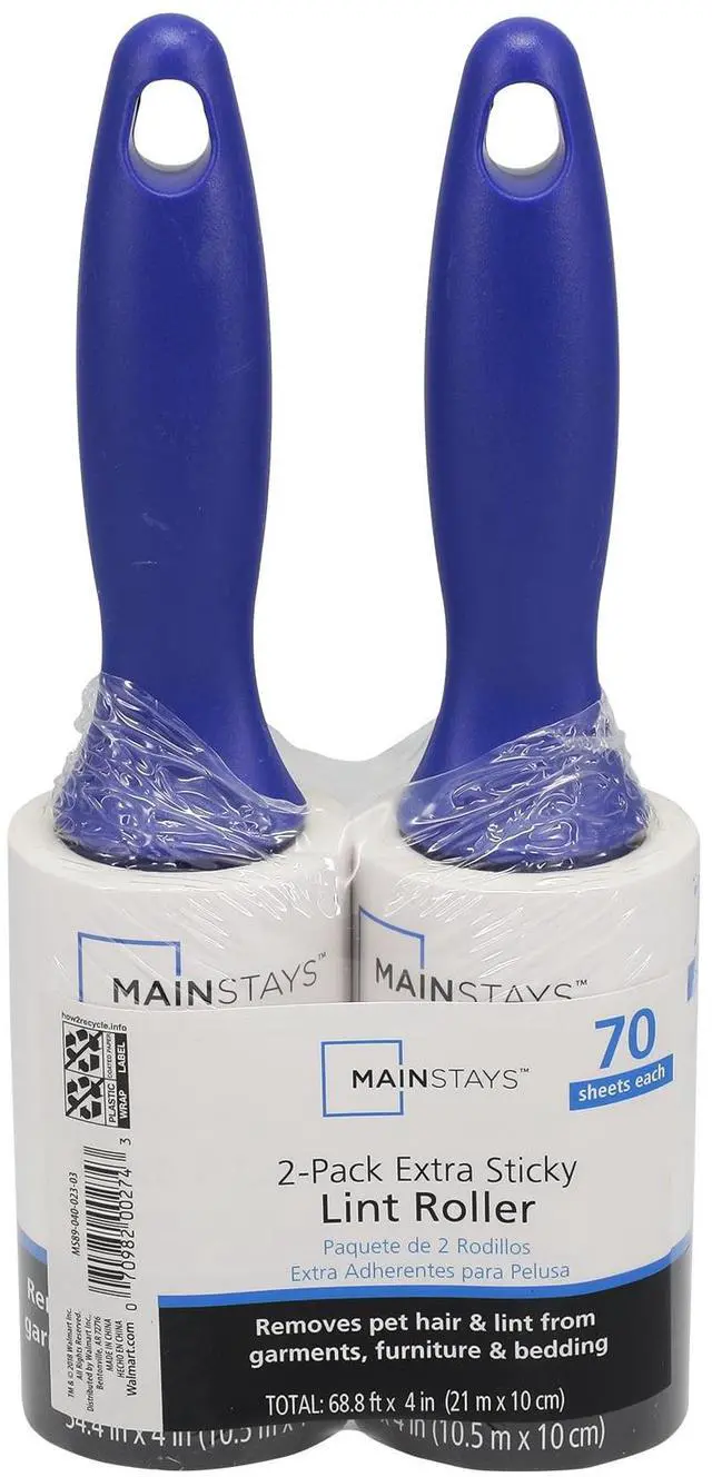 Main image of Mainstays Lint Roller Twin Pack 70 Sheets per Roll, 140 Total Sheets, Pet, Clothing Care, Furniture, Crafts, Travel, 2-Pack