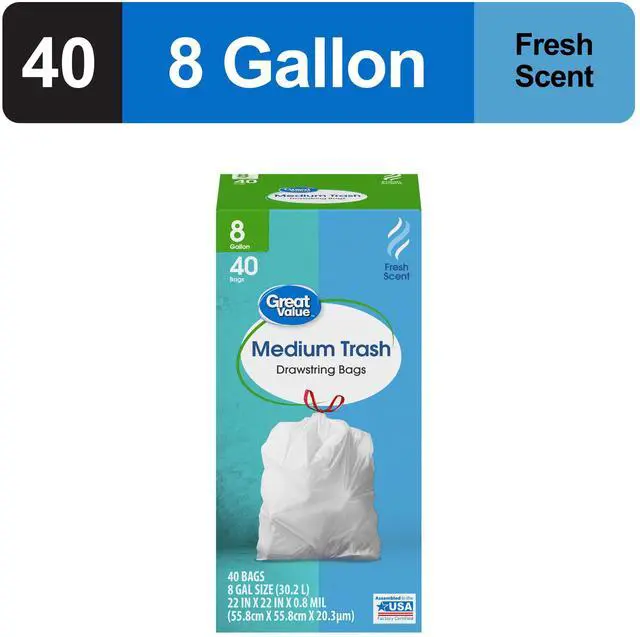 Alt view image 3 of 7 - Great Value 8-Gallon Drawstring Trash Bags, Fresh Scent, 40 Bags