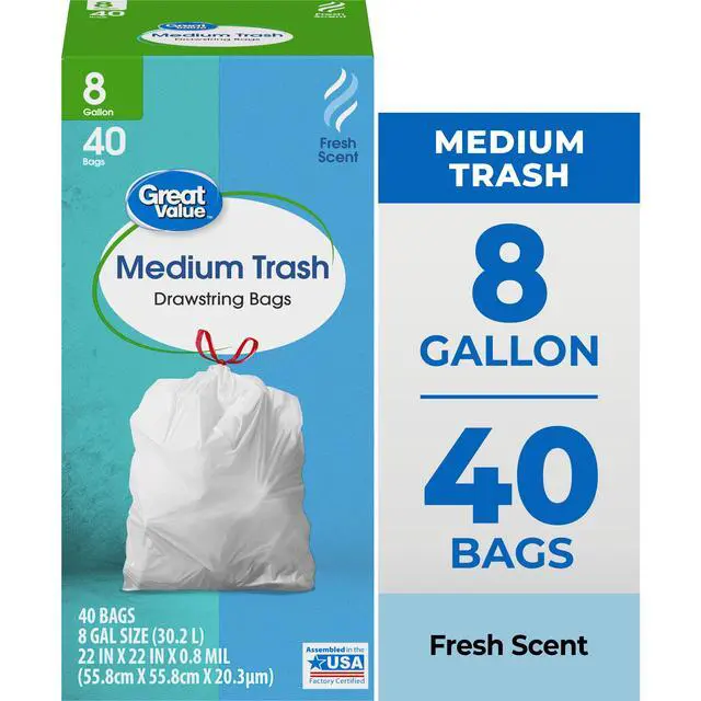 Alt view image 5 of 7 - Great Value 8-Gallon Drawstring Trash Bags, Fresh Scent, 40 Bags