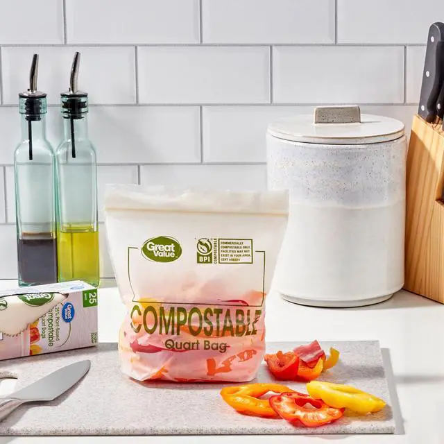 Alt view image 2 of 7 - (2 pack) Great Value 25% Plant-Based Compostable Quart Bags, 25 Count