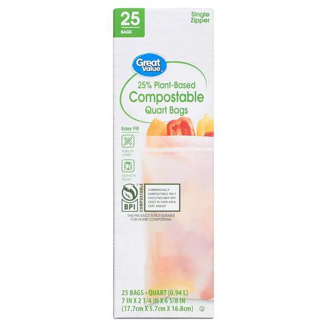 Alt view image 7 of 7 - (2 pack) Great Value 25% Plant-Based Compostable Quart Bags, 25 Count