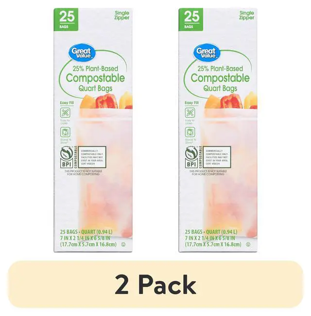 Alt view image 3 of 7 - (2 pack) Great Value 25% Plant-Based Compostable Quart Bags, 25 Count