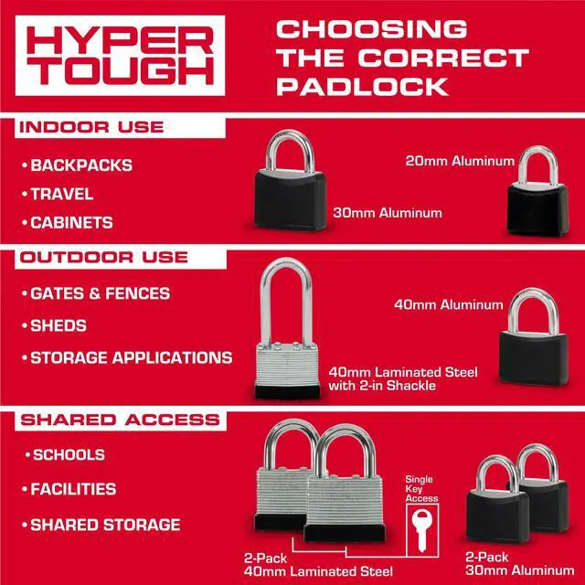 Alt view image 4 of 6 - Hyper Tough 1-3/4 in. (44mm) Laminated Steel Keyed Padlock with 1 in. (25mm) Hardened Steel Shackle