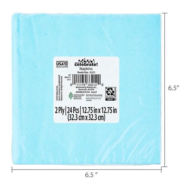 Alt view image 7 of 7 - (6 pack) 24 Count 6.5IN x 6.5IN Light Blue Disposable Paper Napkins by Way To Celebrate