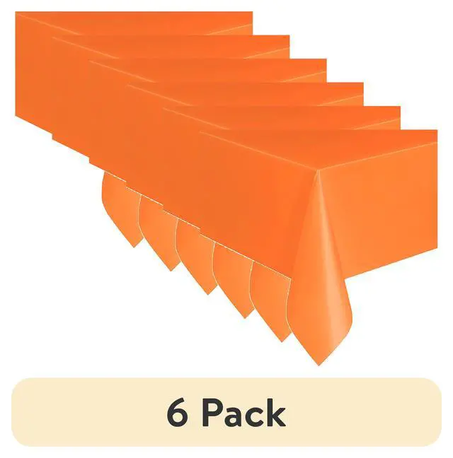 Alt view image 3 of 5 - (6 pack) 1 Count 54 IN x 108IN Orange Rectangular Plastic Table Covers by Way To Celebrate