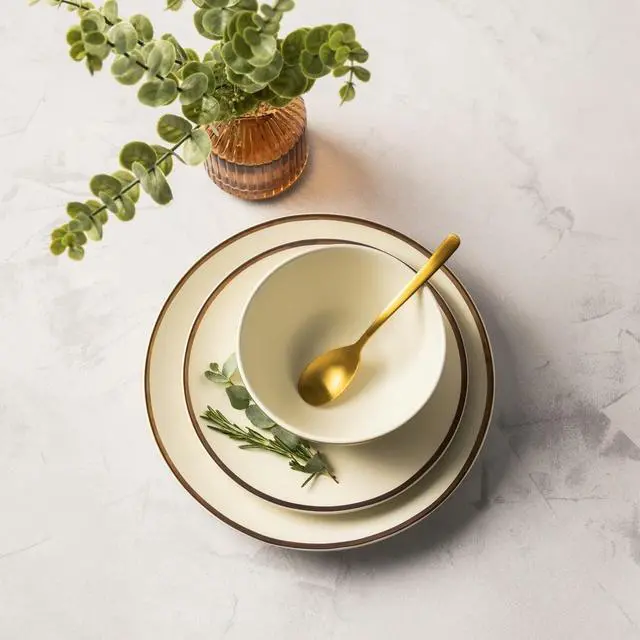 Alt view image 5 of 6 - Thyme & Table Everest Ceramic Bowl Off-White with Gold Rim