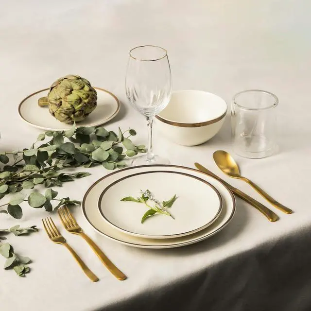 Alt view image 4 of 6 - Thyme & Table Everest Ceramic Bowl Off-White with Gold Rim
