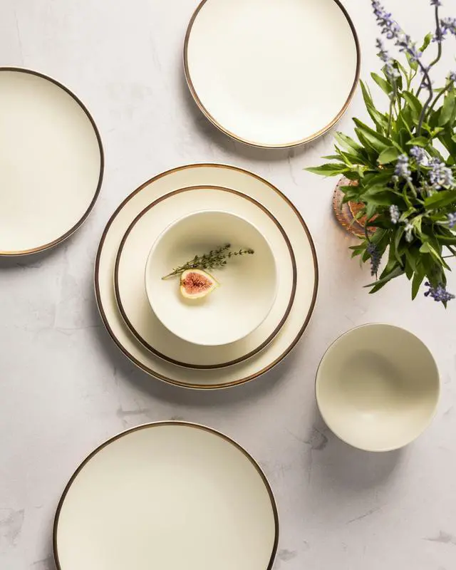 Alt view image 2 of 6 - Thyme & Table Everest Ceramic Bowl Off-White with Gold Rim