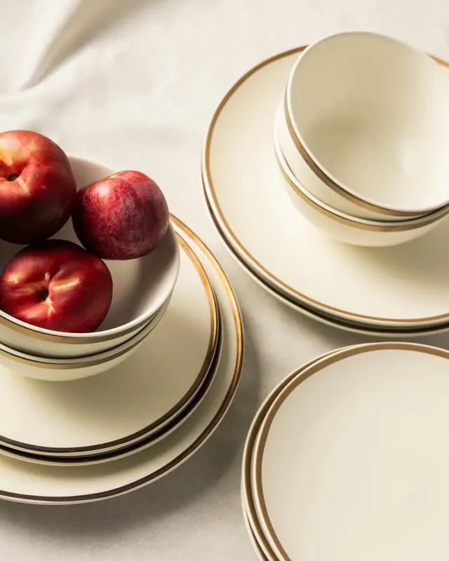 Alt view image 3 of 6 - Thyme & Table Everest Ceramic Bowl Off-White with Gold Rim