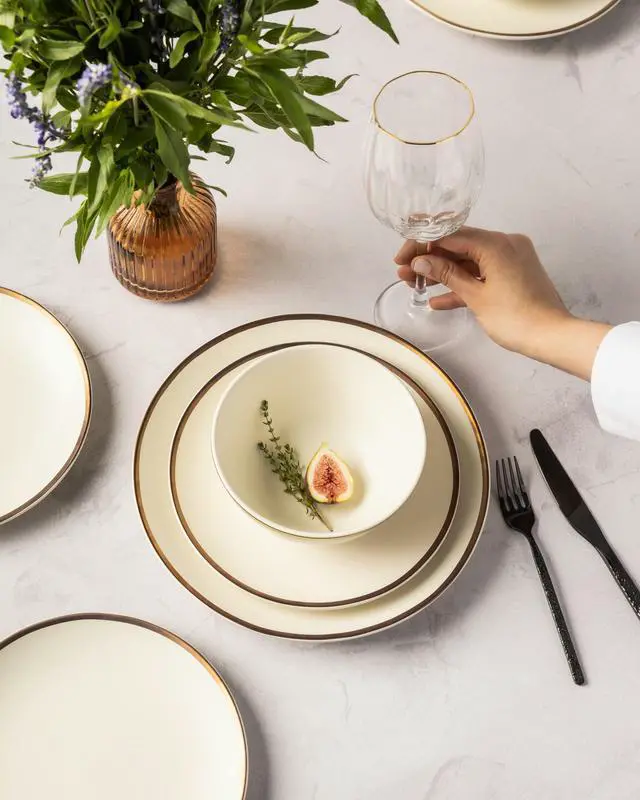 Alt view image 6 of 6 - Thyme & Table Everest Ceramic Bowl Off-White with Gold Rim