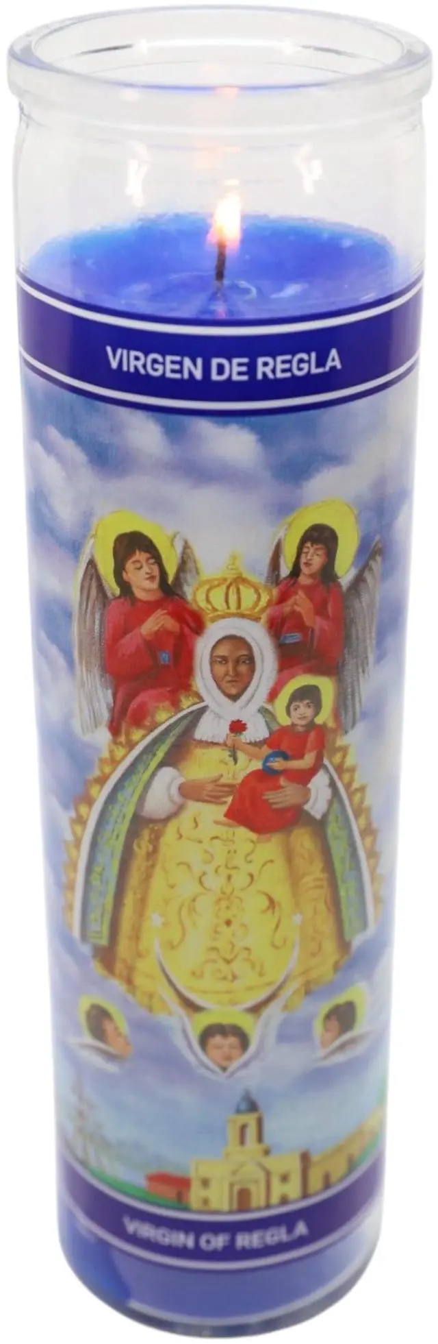 Main image of (4 pack) MagicLight Religious Candles 9.6 oz - Glass Jar, Unscented, Vir Of Regla Blu