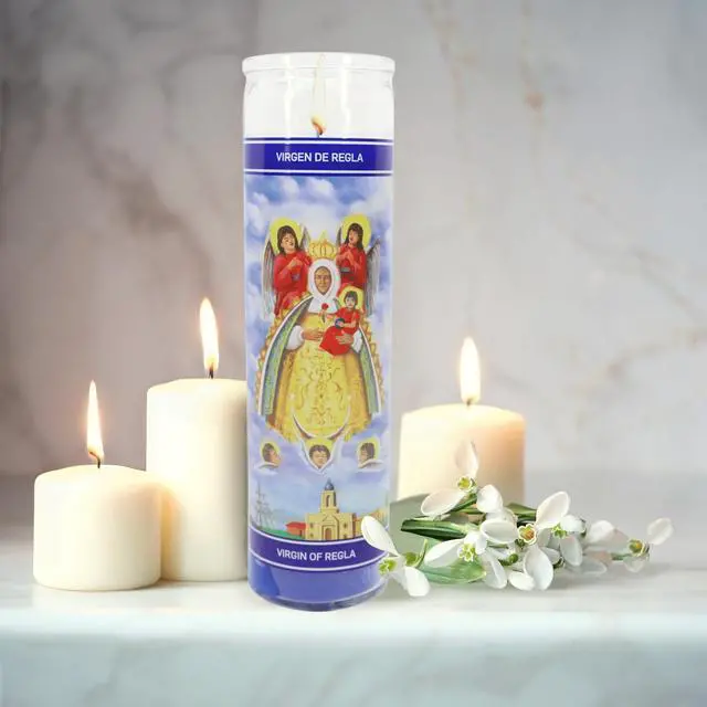 Alt view image 2 of 6 - (4 pack) MagicLight Religious Candles 9.6 oz - Glass Jar, Unscented, Vir Of Regla Blu