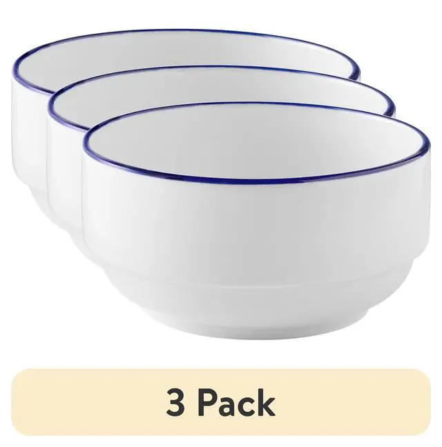 Alt view image 4 of 5 - (3 pack) Mainstays Blue Rim Stoneware Bowl