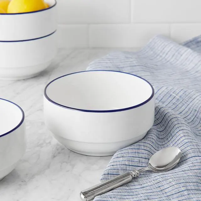Alt view image 3 of 5 - (3 pack) Mainstays Blue Rim Stoneware Bowl