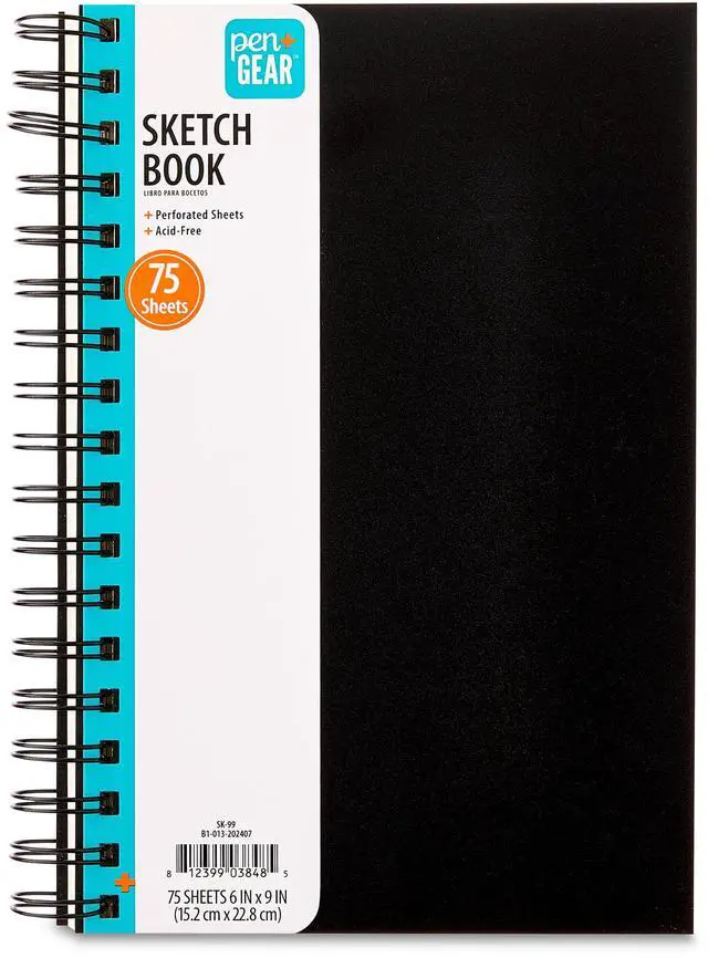 Alt view image 2 of 5 - Pen+Gear 9" x 6" Spiral Sketch Book, 75 Sheets of White, Acid Free, Perforated Premium Drawing Paper